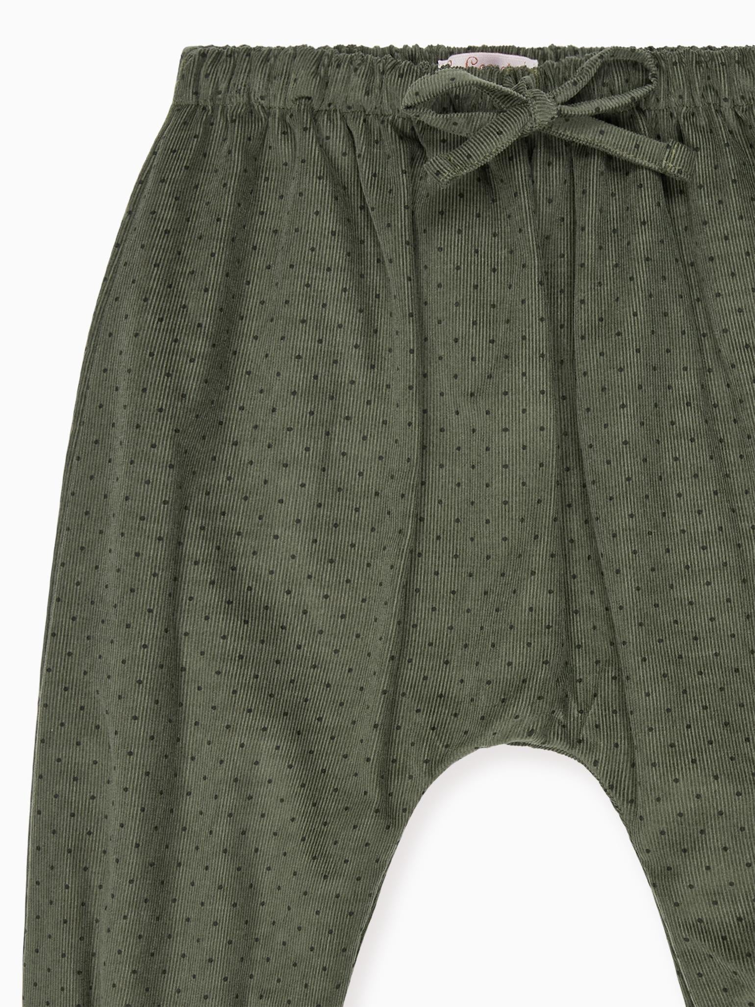 Olive Polka Dot Forna Corduroy Baby Girl Trousers