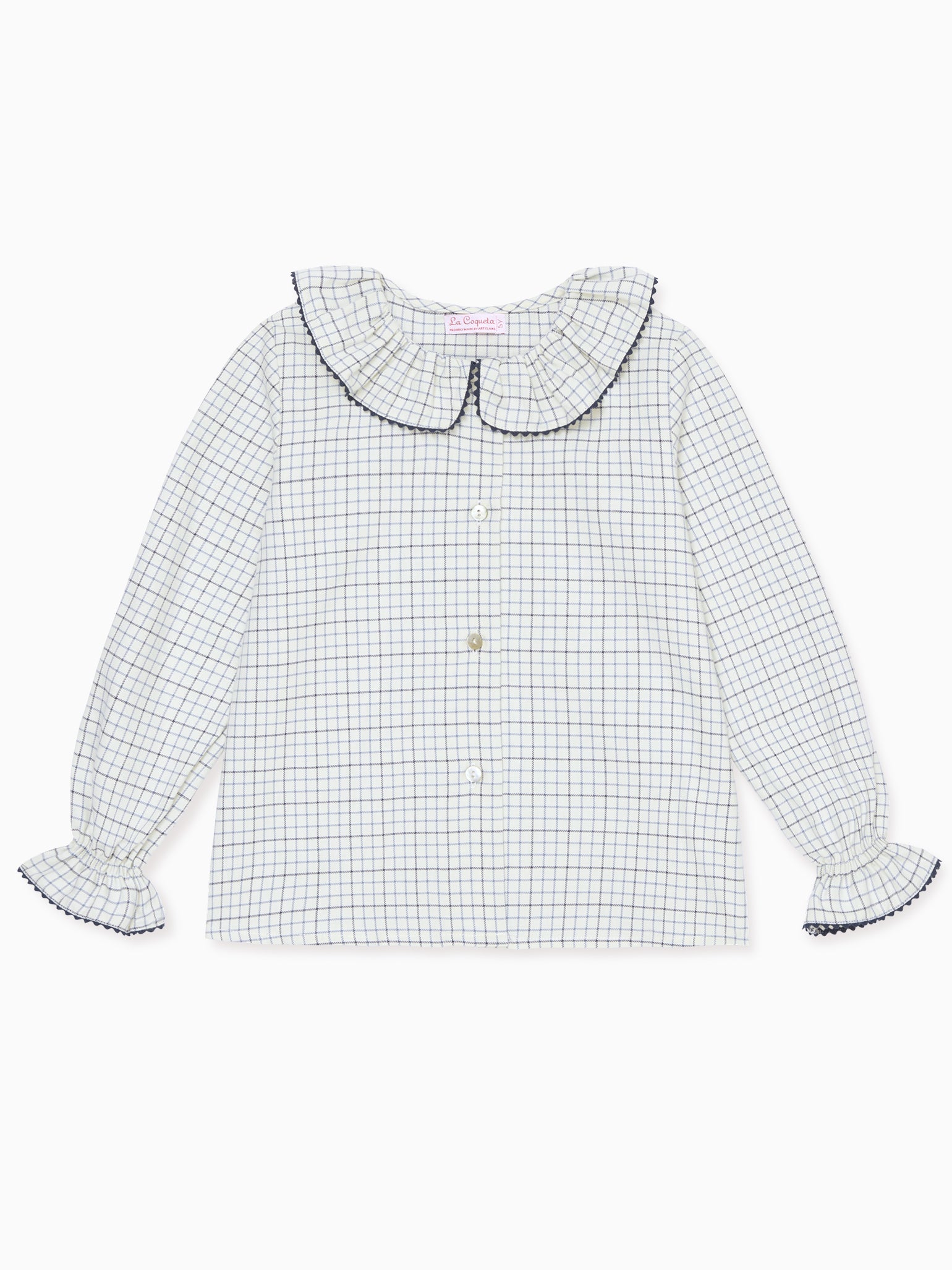 Navy Check Francisca Long Sleeve Girl Shirt