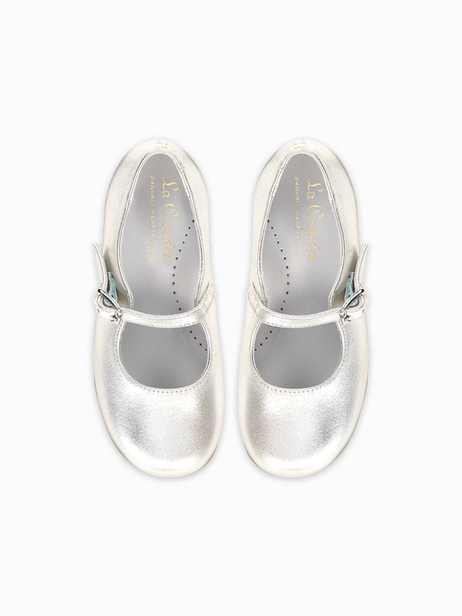 Silver Leather Girl Mary Jane Shoes | La Coqueta Kids US