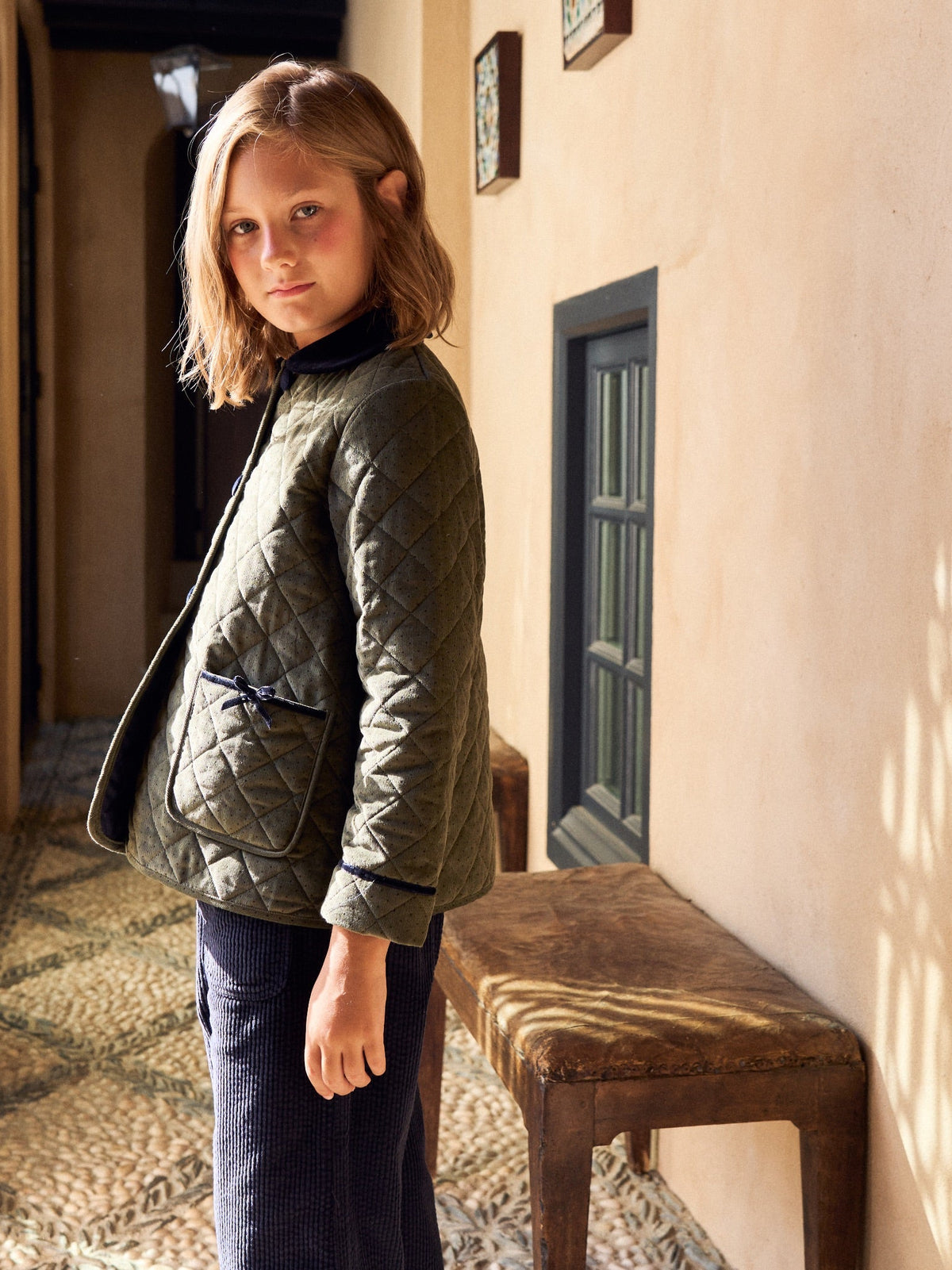 Olive Polka Dot Gabriella Girl Jacket