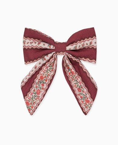 Burgundy Floral Stripe Girl Large Bow Clip
