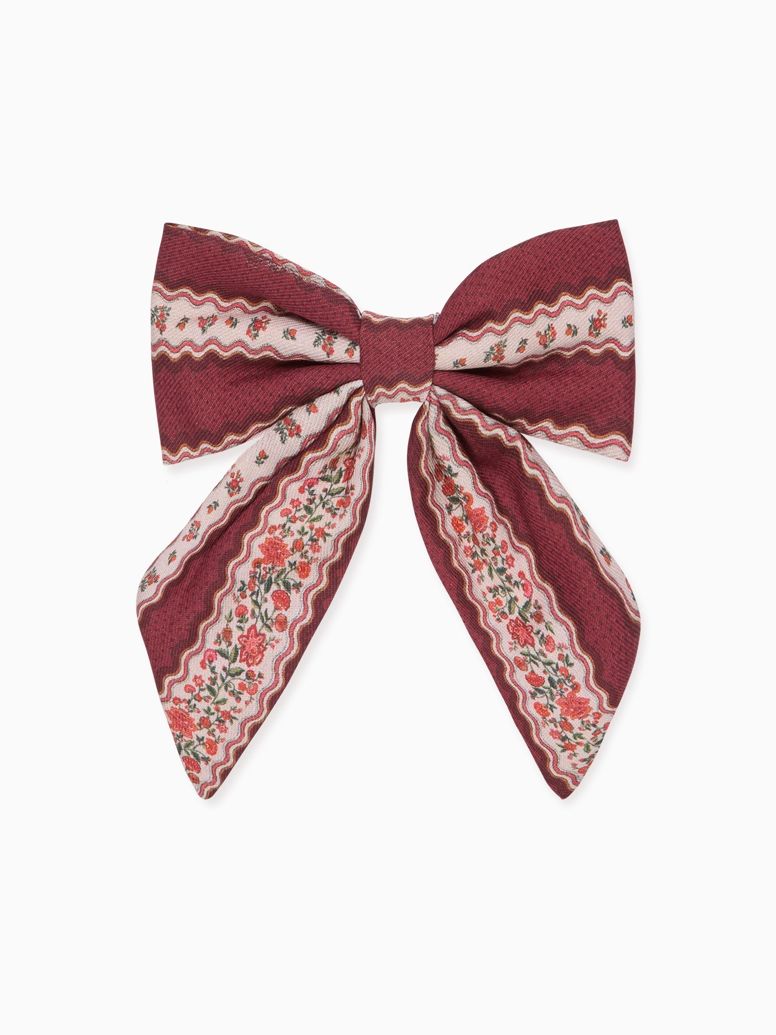 Burgundy Floral Stripe Girl Large Bow Clip