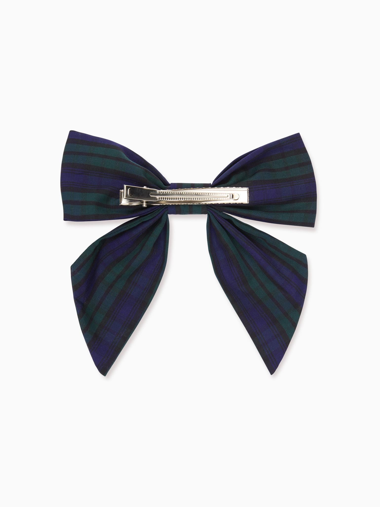 Navy Check Girl Large Bow Clip