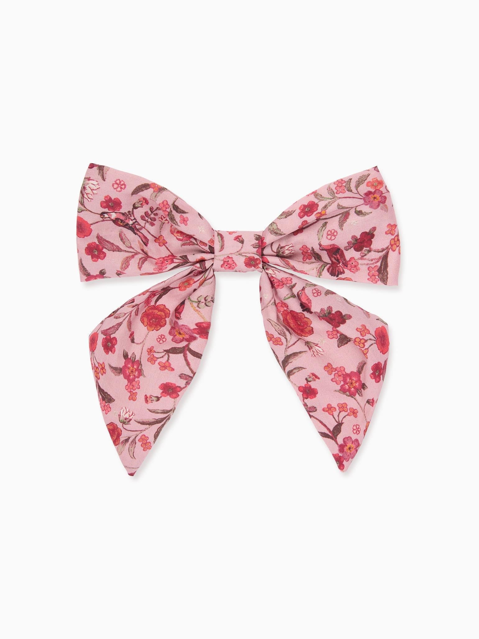 Pink Bird Floral Girl Large Bow Clip