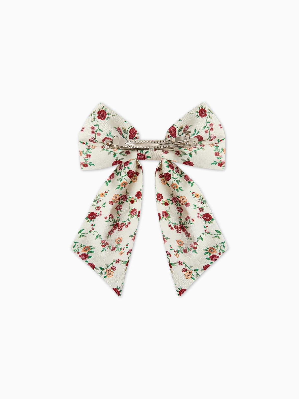 Ivory Floral Girl Large Long Bow Clip