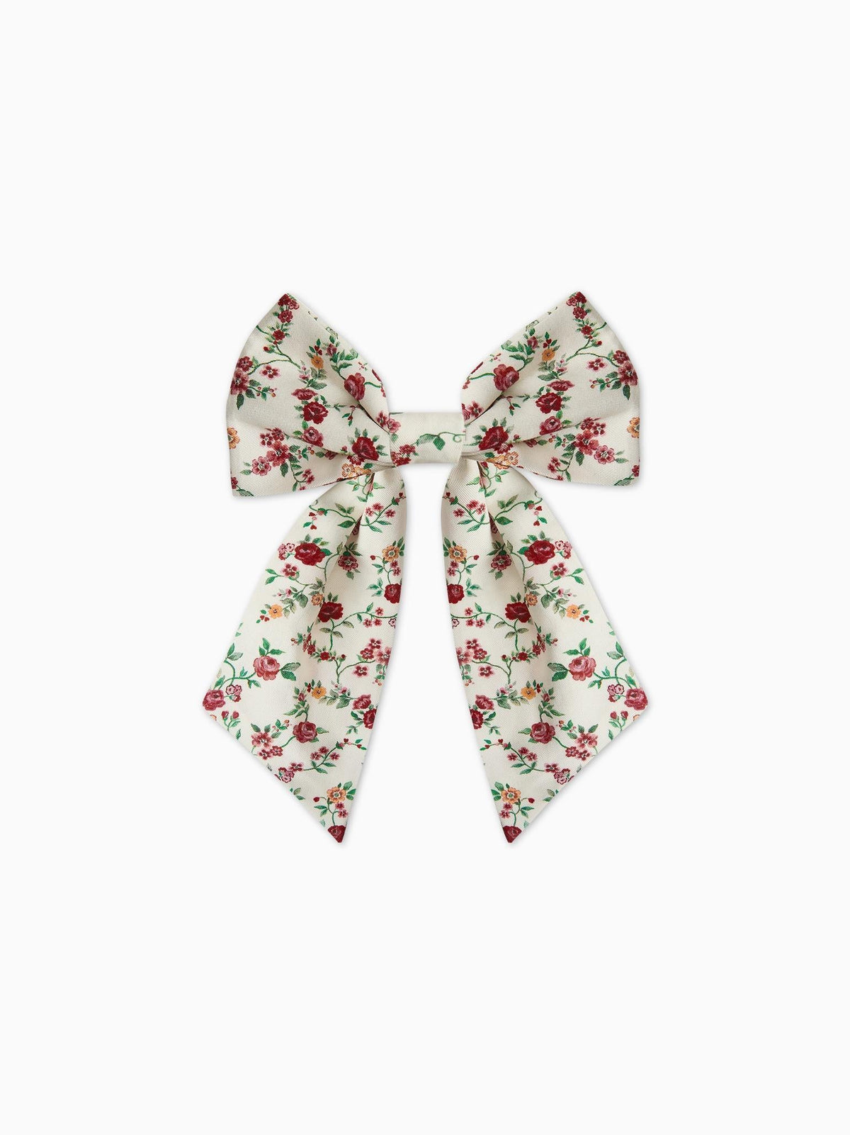 Ivory Floral Girl Large Long Bow Clip