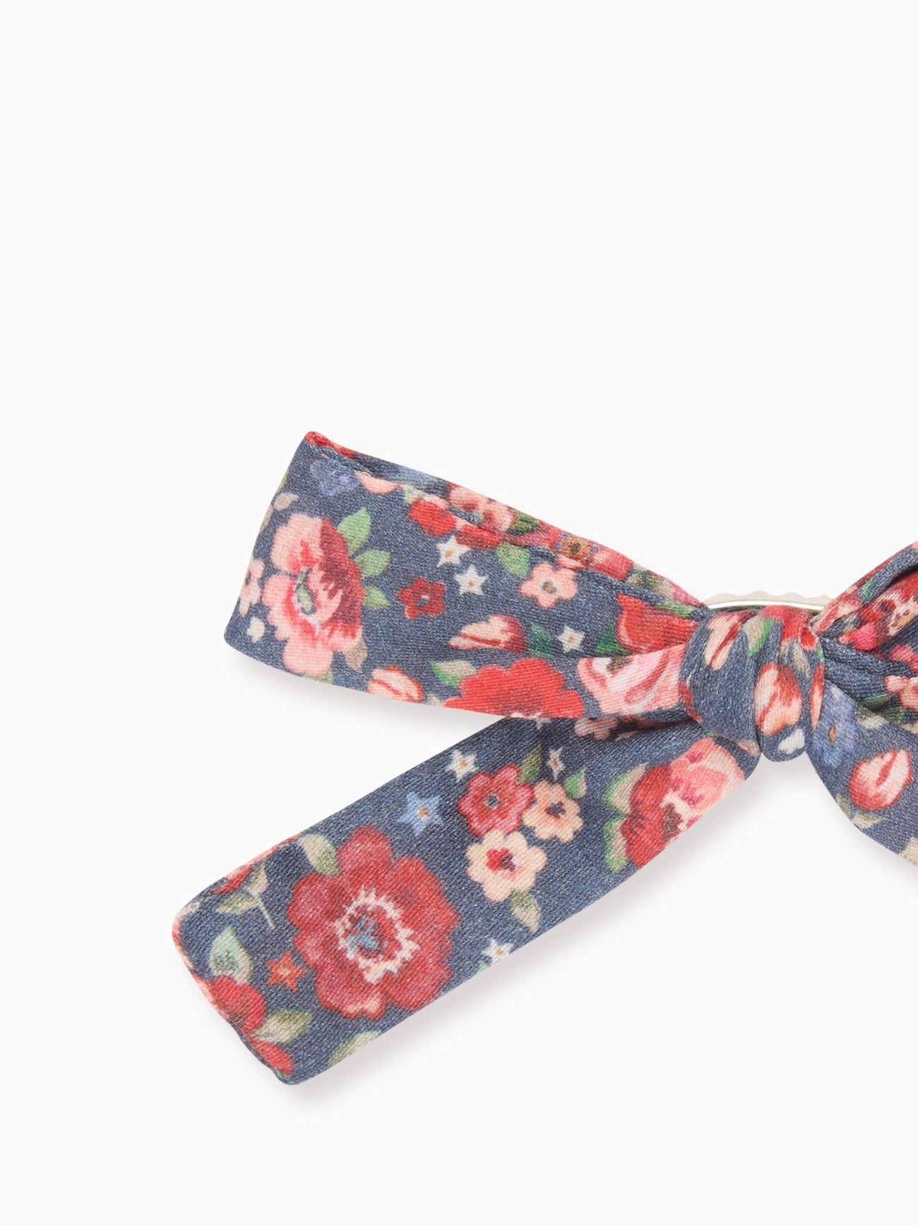Navy Floral Girl Soft Ribbon Bow Clip