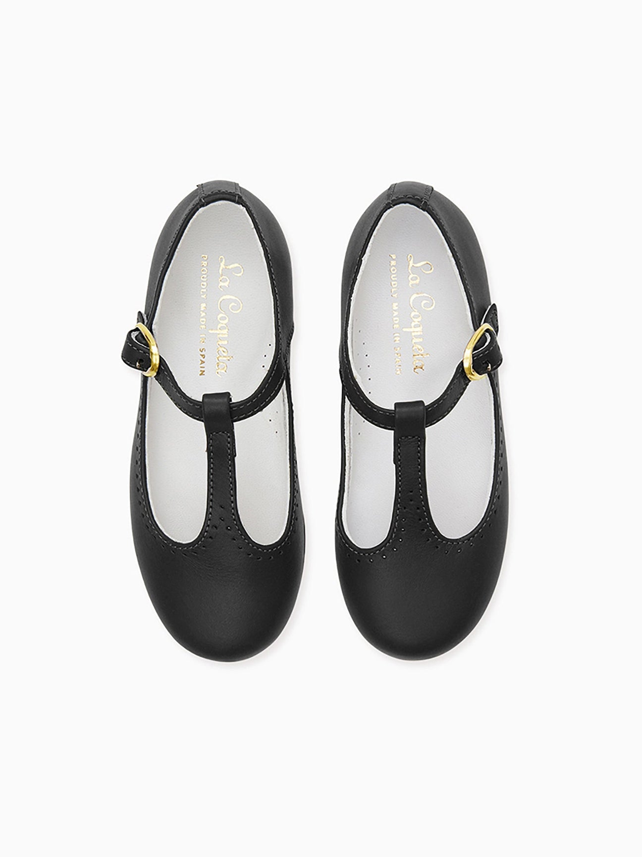 La Coqueta Kids - Black Leather Girl T-Bar Shoes