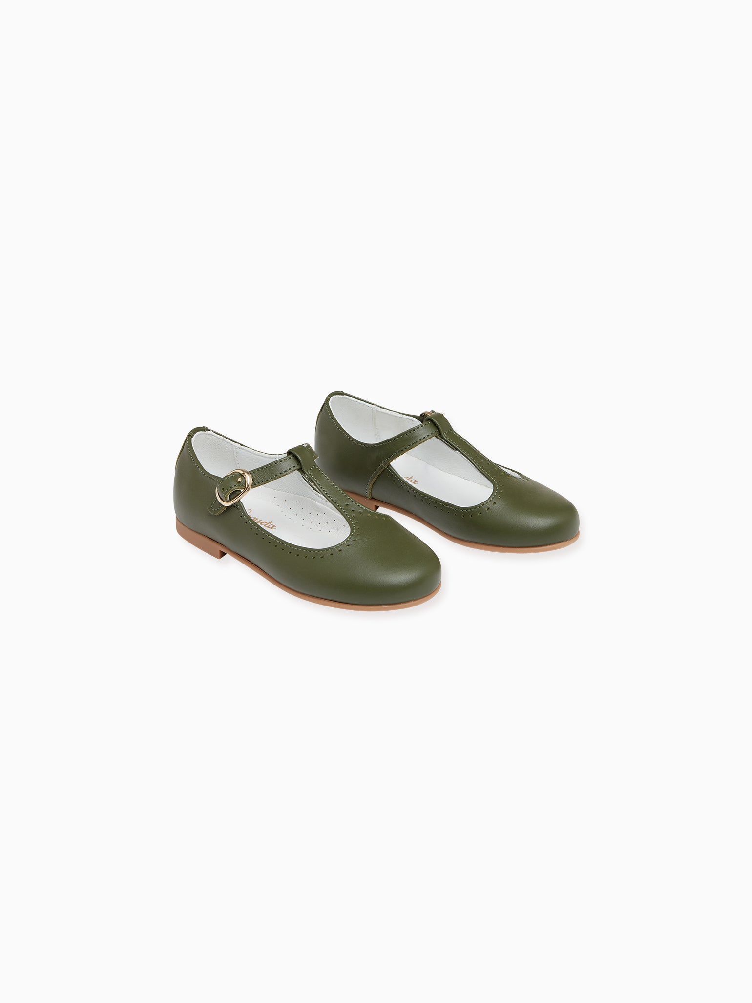 Bottle Green Leather Girl T-Bar Shoes