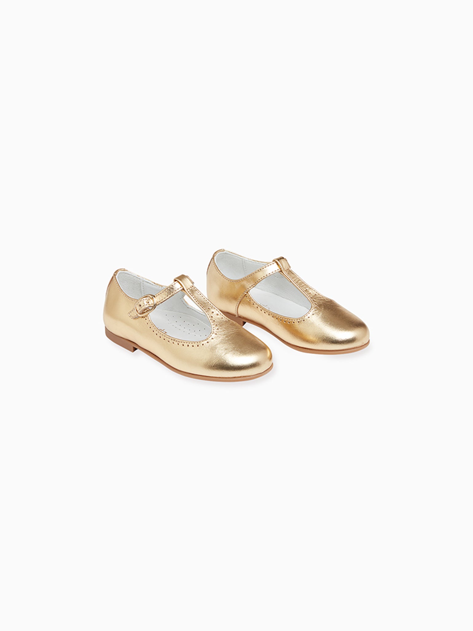 Gold Leather Girl T-Bar Shoes