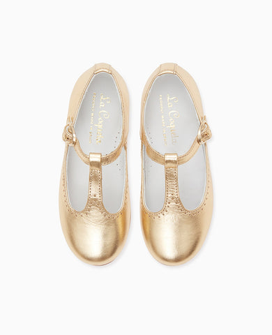 Gold Leather Girl T-Bar Shoes