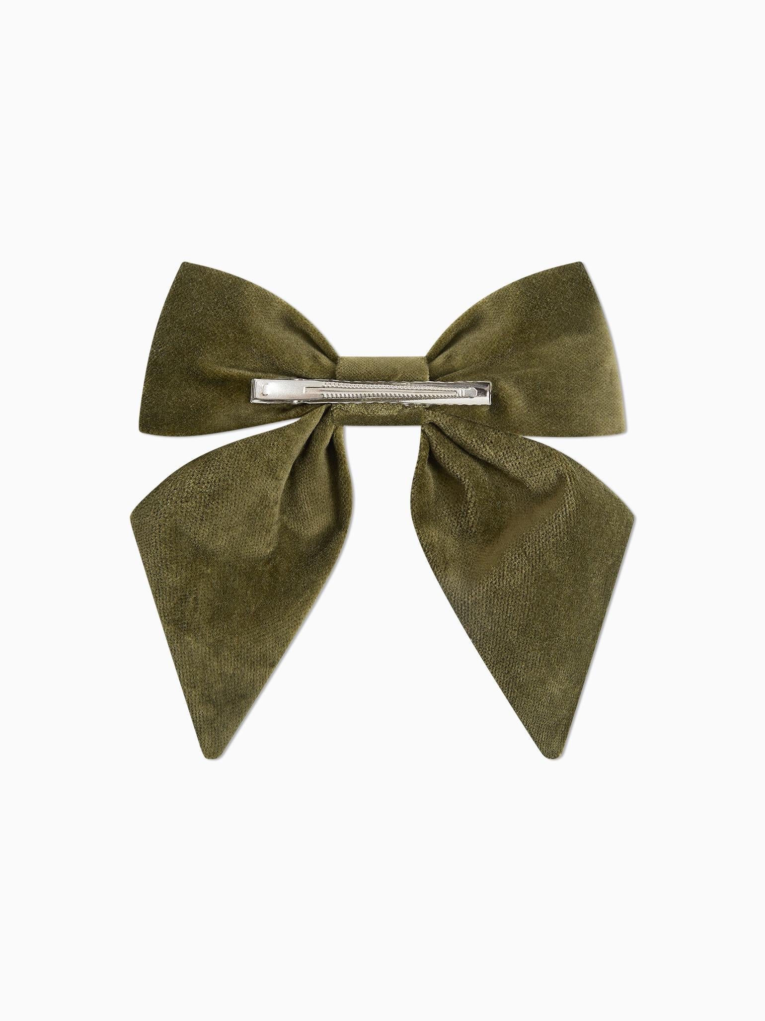 Olive Girl Velvet Large Bow Clip