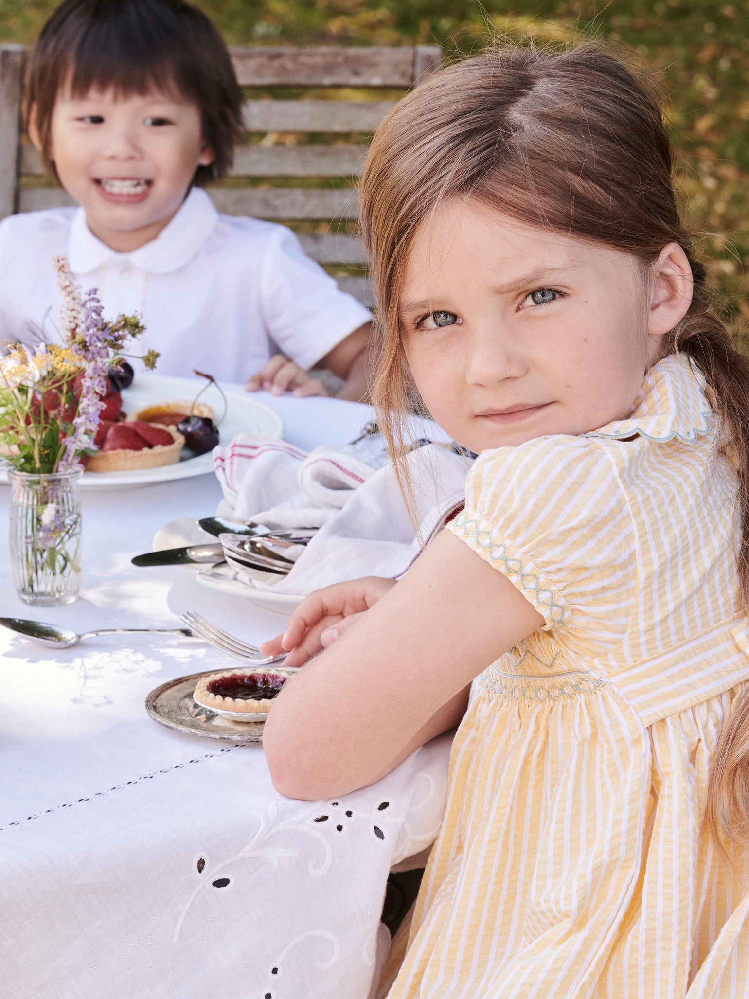 Lemon Stripe Gisella Girl Hand-Smocked Dress