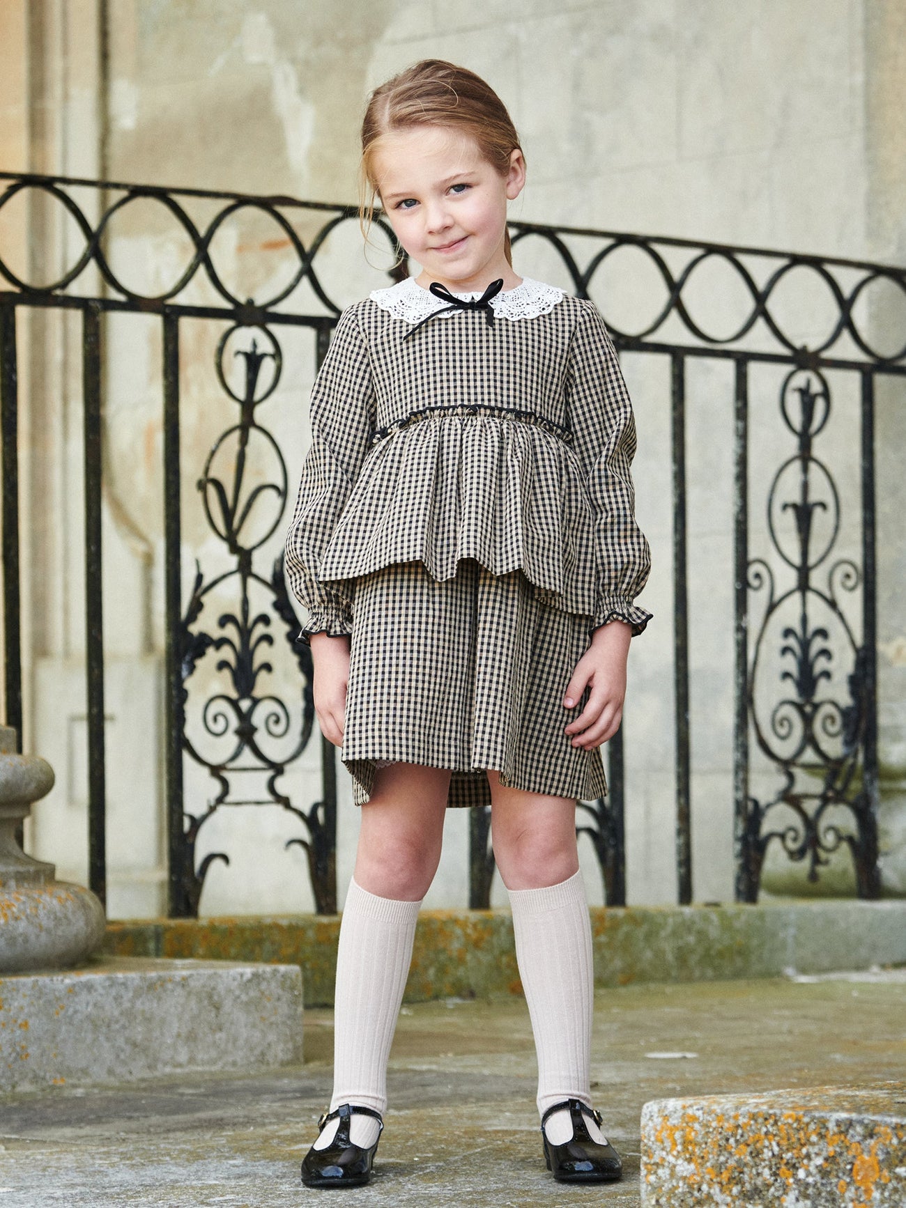 Taupe Gingham Gloria Girl Dress