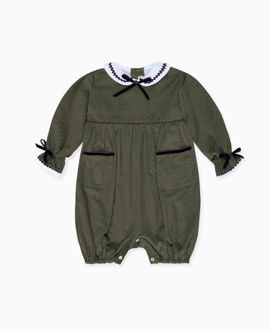 Olive Polka Dot Granada Corduroy Baby Girl Romper
