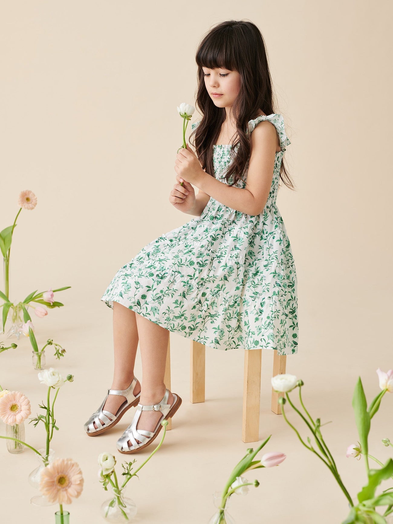 Hill House Home X La Coqueta Green Bird Floral Tiny Ellie Nap Dress