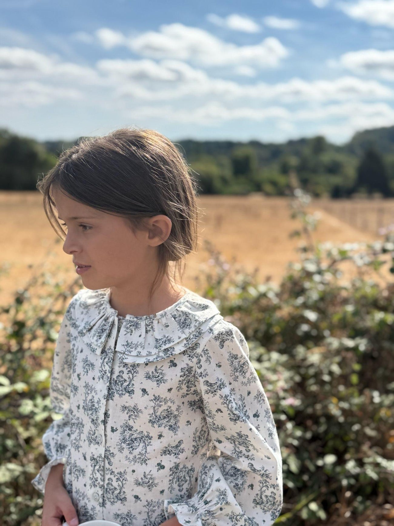 Green Toile Du Jouy Lila Long Sleeve Girl Shirt