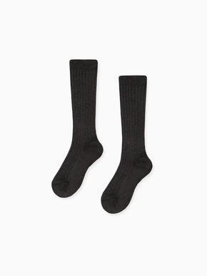 Dark Grey Melange Ribbed Knee High Kids Socks