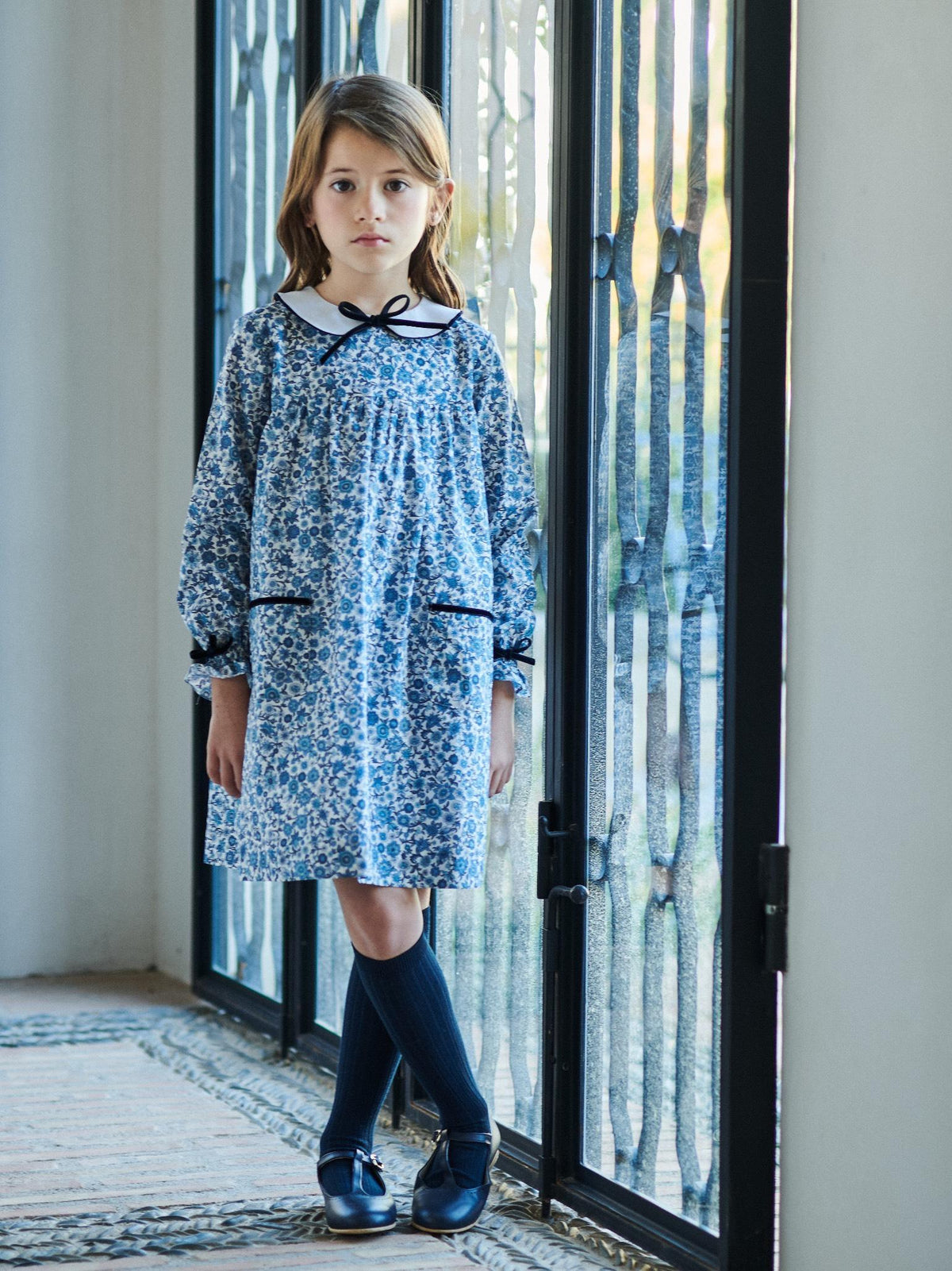 Blue Floral Iris Liberty Girl Empire Dress