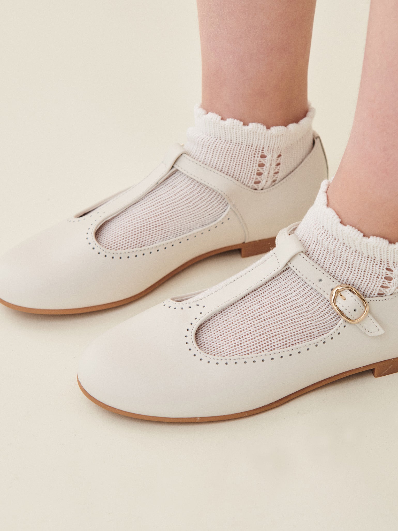 Ivory Leather Girl T-Bar Shoes