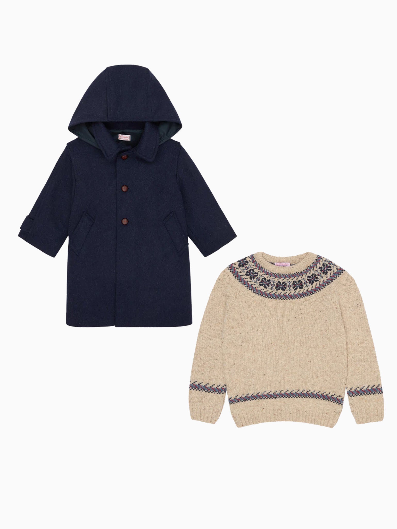 Ivory Fair Isle Sweater & Loden Coat Kids Outfit Bundle