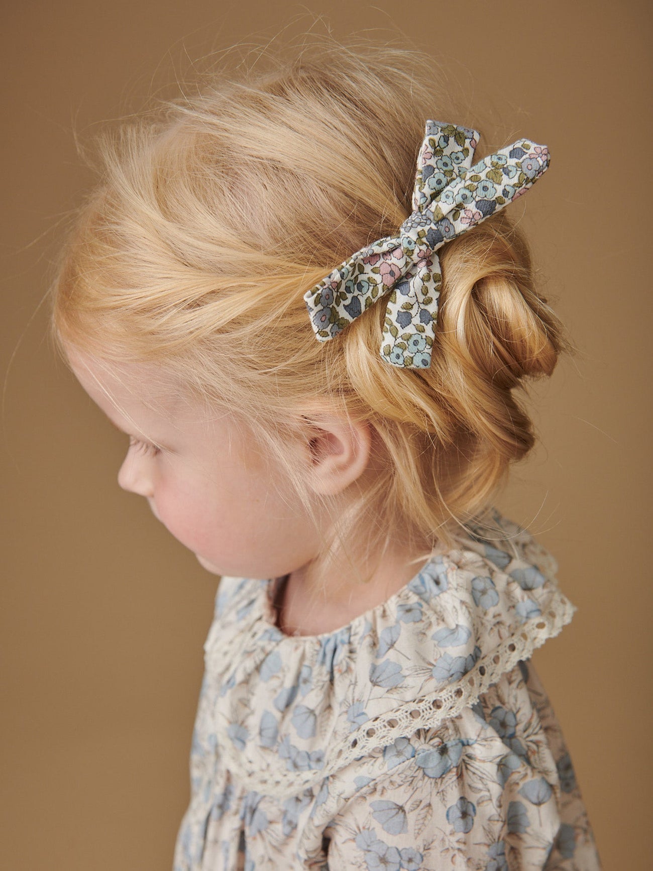 Ivory Floral Girl Soft Ribbon Bow Clip