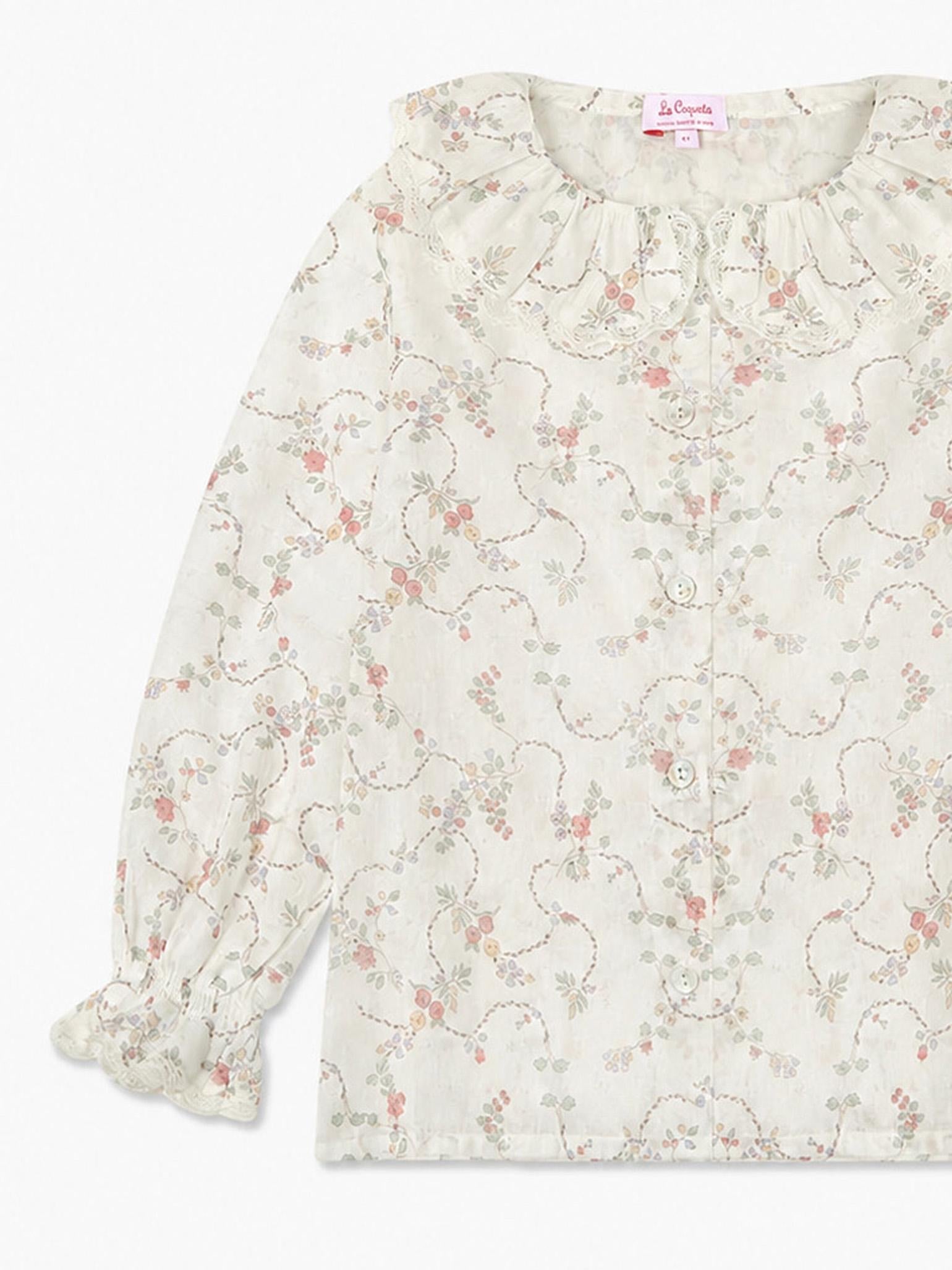 Ivory Floral Lila Long Sleeve Girl Shirt