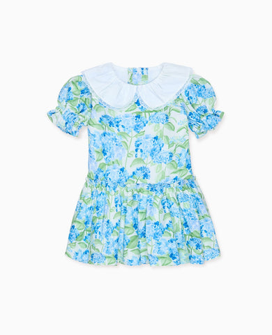 Hill House Home X La Coqueta Blue Watercolour Hydrangea Izara Girl Dress