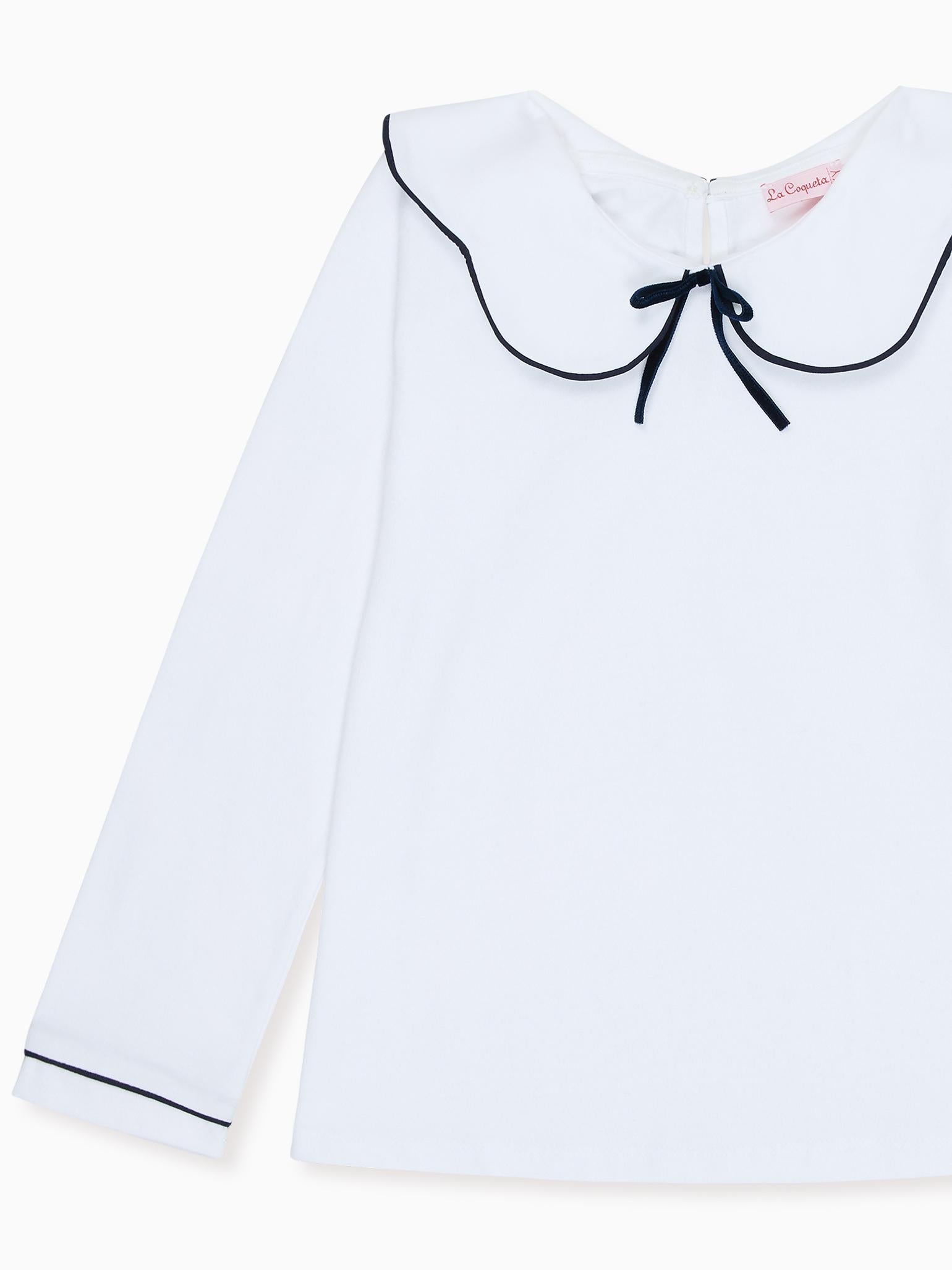 White & Navy Iziar Long Sleeve Girl Top
