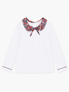 White & Navy Floral Iziar Long Sleeve Girl Top