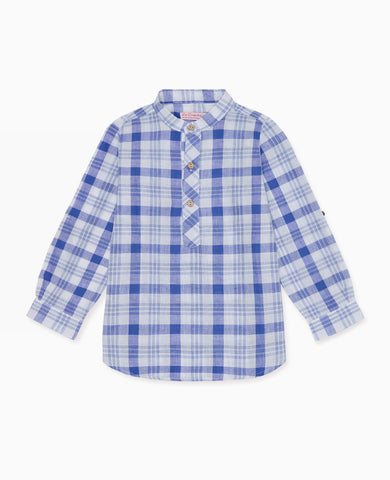 Blue Check Jazmin Cotton Long Sleeve Boy Shirt