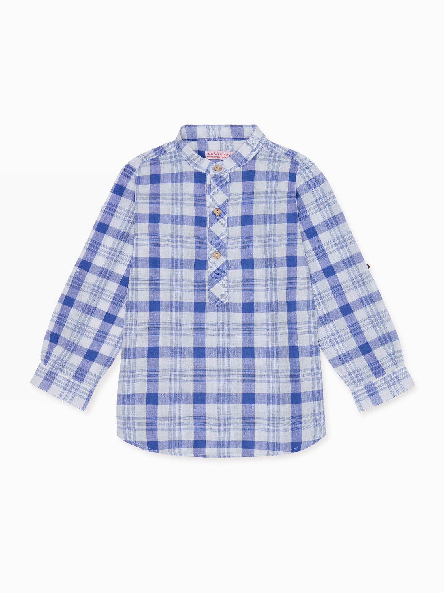 Blue Check Jazmin Cotton Long Sleeve Boy Shirt