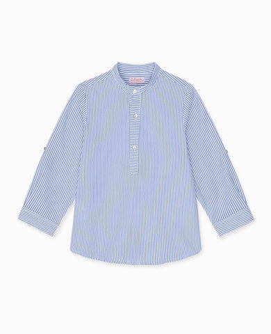 Light Blue Stripe Jazmin Linen Mix Boy Shirt