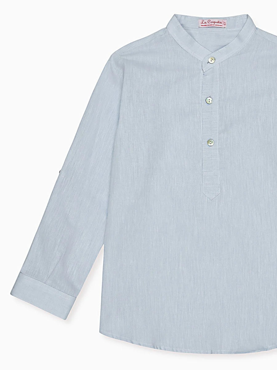 Dusty Blue Jazmin Linen Mix Long Sleeve Boy Shirt