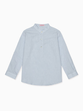 Dusty Blue Jazmin Linen Mix Long Sleeve Boy Shirt