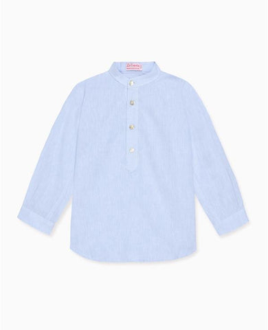 Light Blue Jazmin Linen Mix Long Sleeve Boy Shirt