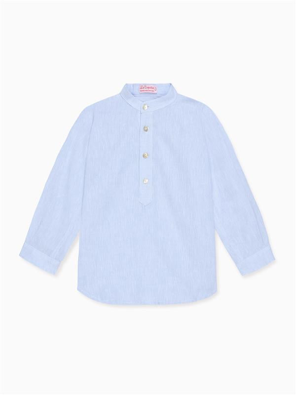 Light Blue Jazmin Linen Mix Long Sleeve Boy Shirt