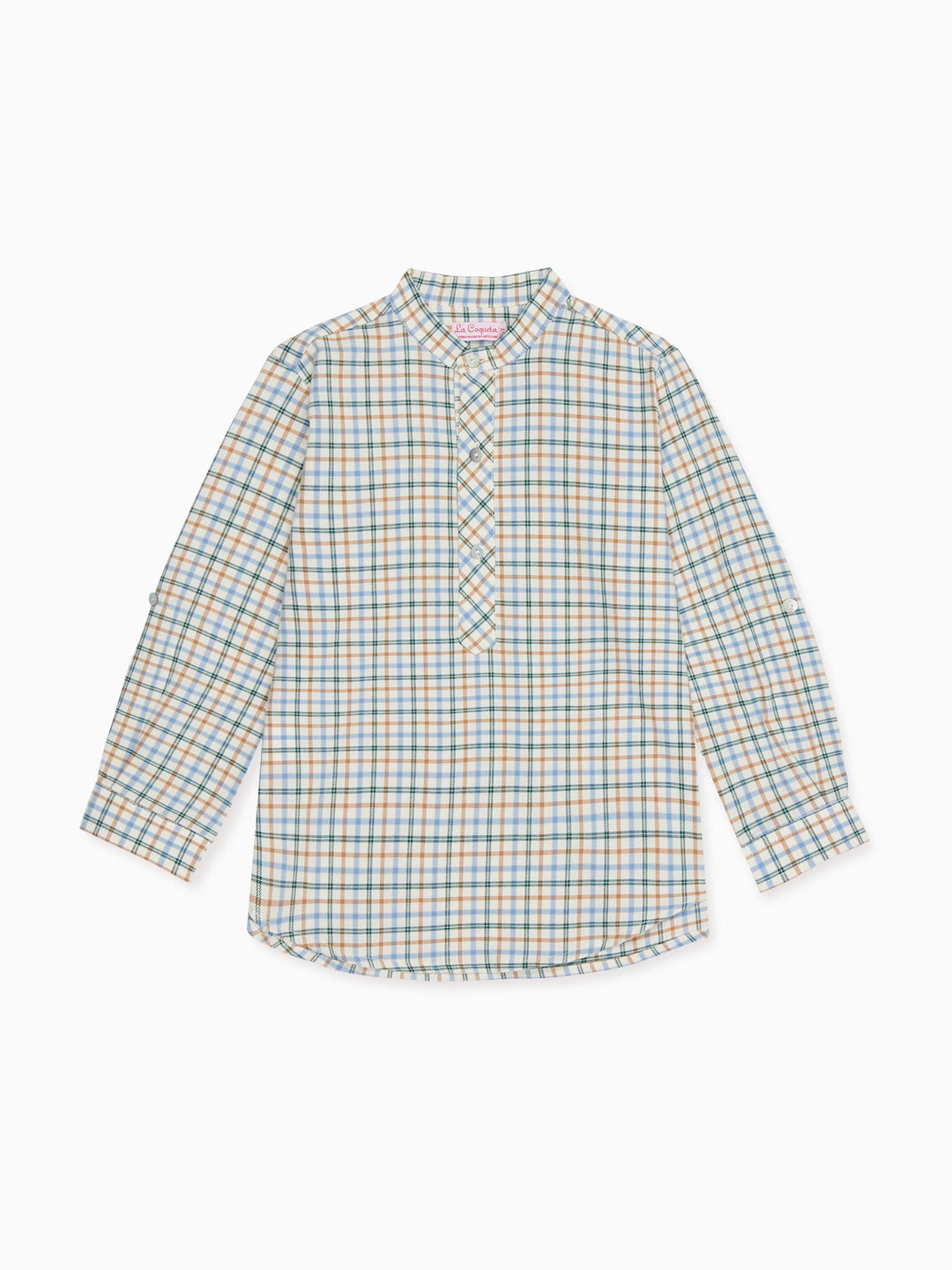 Camel Check Jazmin Long Sleeve Boy Shirt – La Coqueta Kids