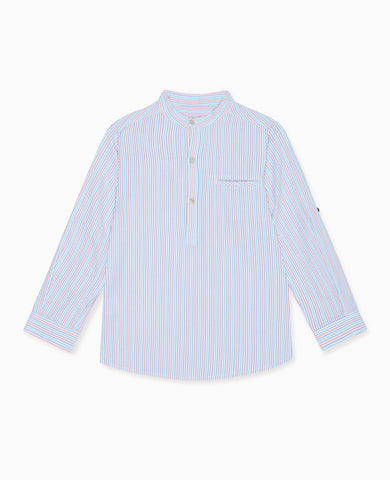 Coral Stripe Mateo Long Sleeve Boy Shirt