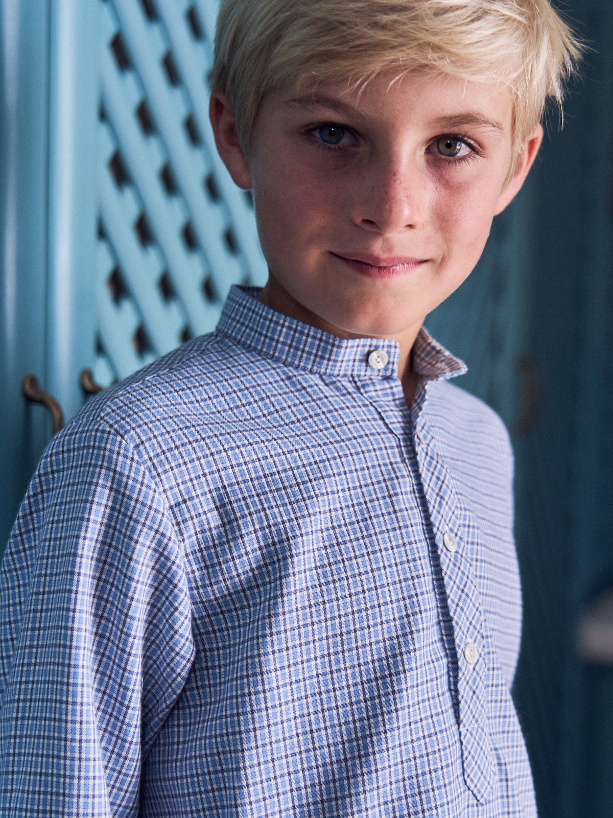 Dusty Blue Check Jazmin Long Sleeve Boy Shirt