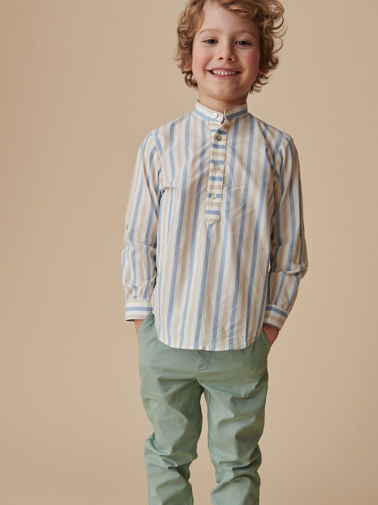 Sand Stripe Jazmin Cotton Long Sleeve Boy Shirt