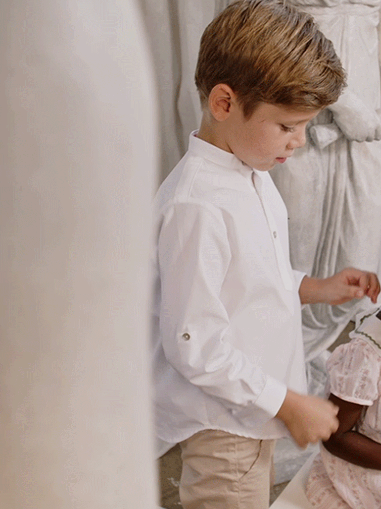 [極美品]20SS L'Appartement linen Boys Knit White Jazmin Linen Mix Boy Shirt | La Coqueta Kids US