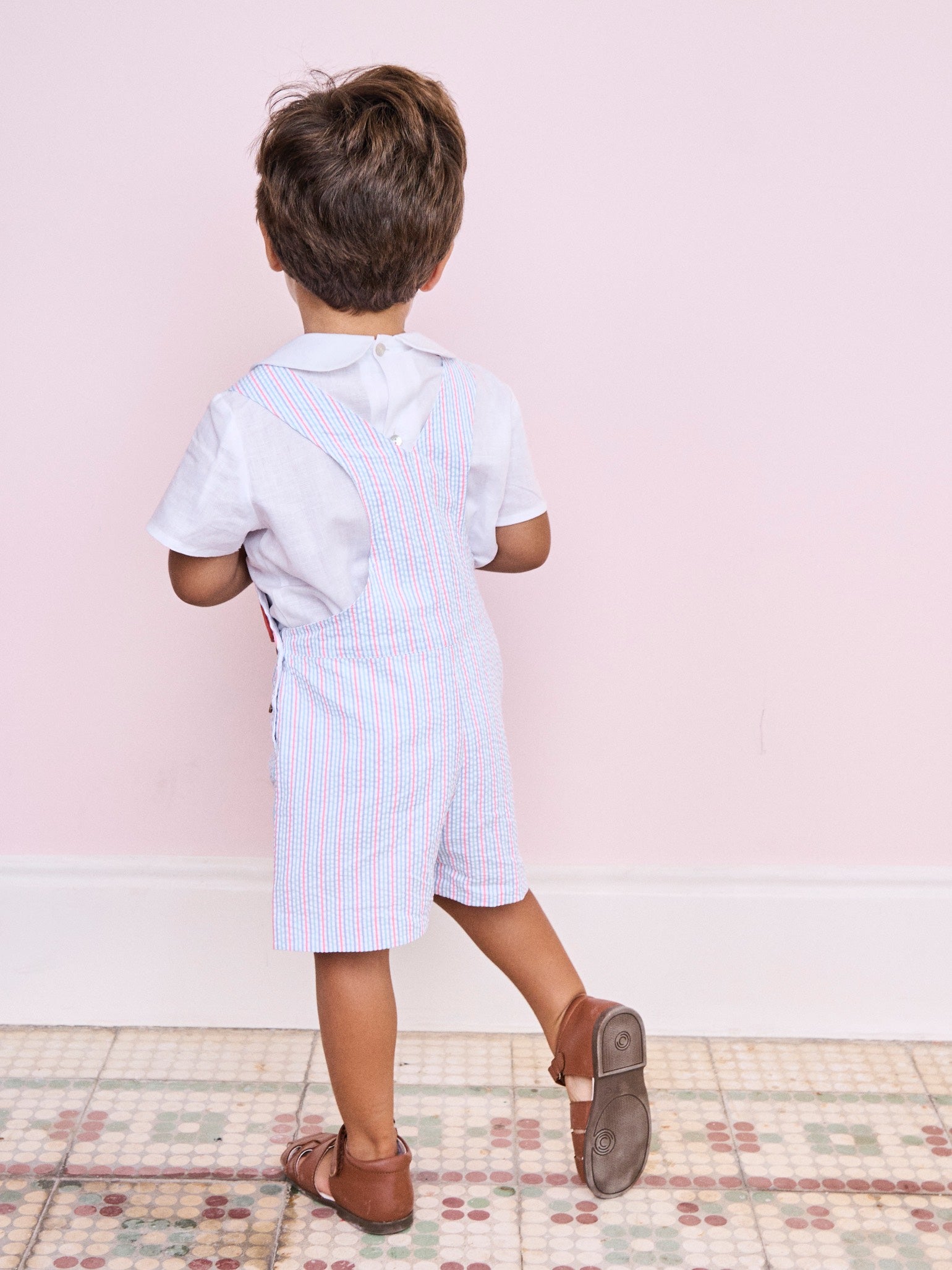 Coral Stripe Ringo Baby Dungarees