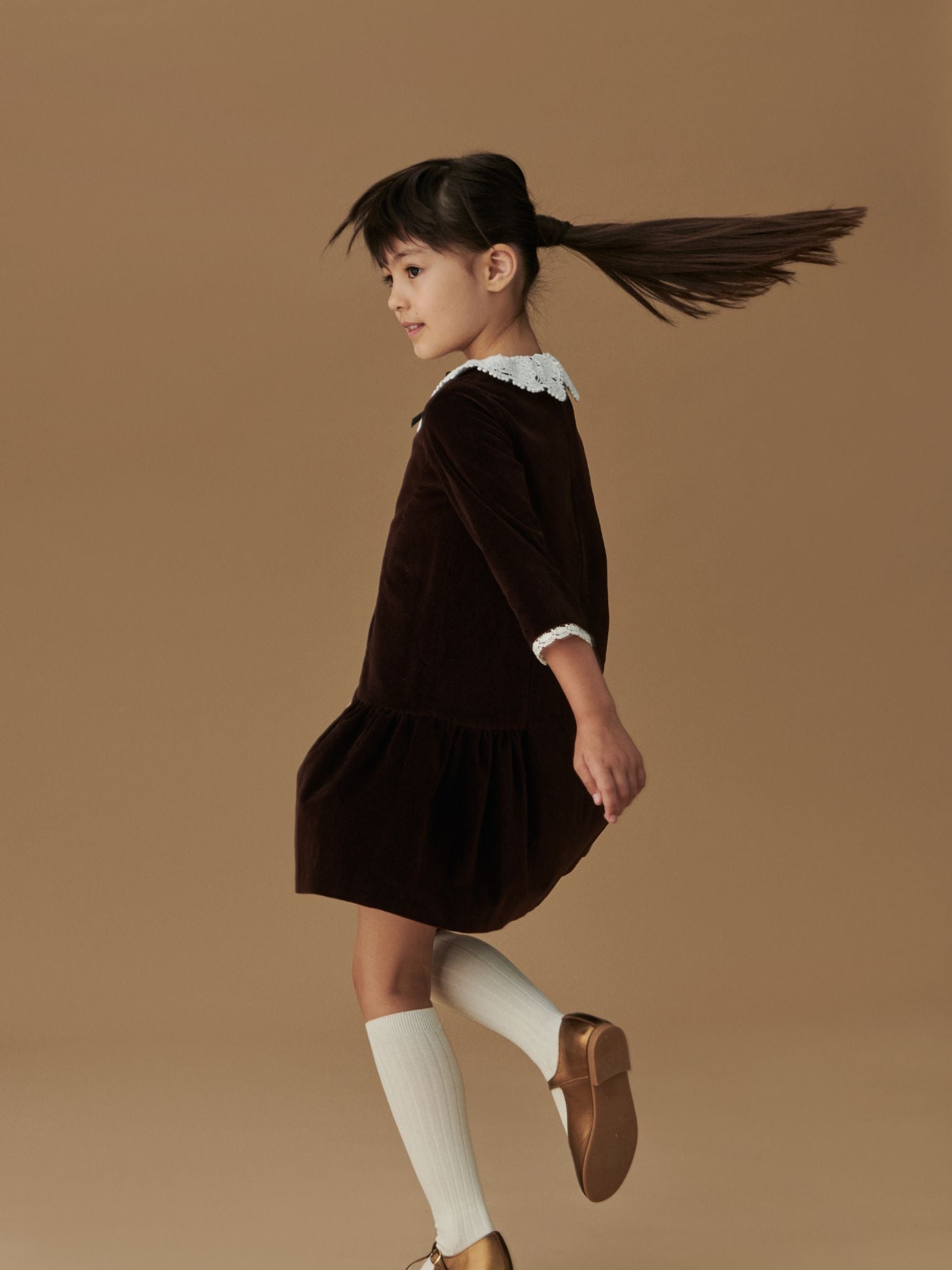 Chocolate Josefana Velvet Girl Drop Waist Dress