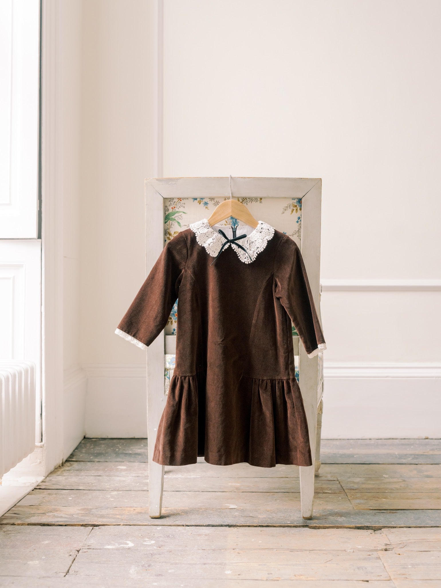 Chocolate Josefana Velvet Girl Drop Waist Dress