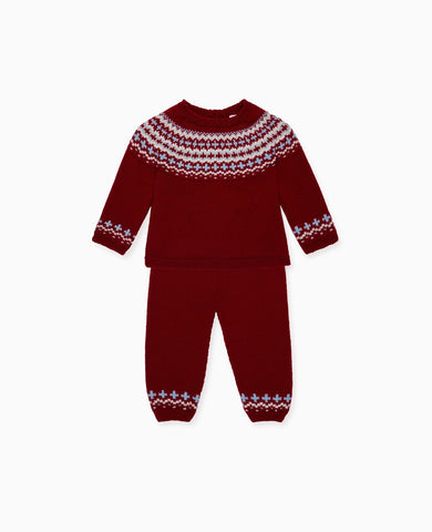 Burgundy Lyle Merino Fair Isle Baby Knitted Set