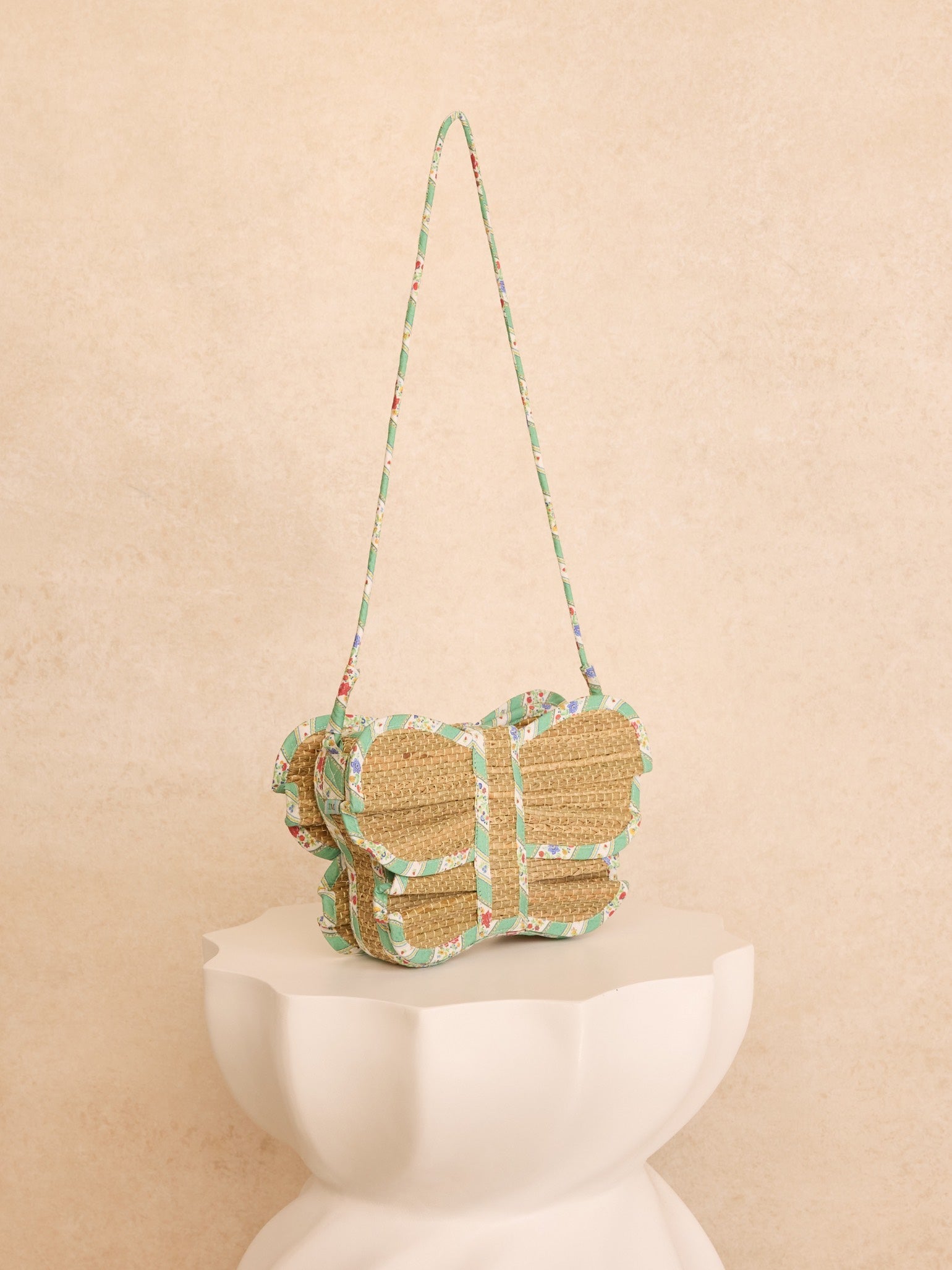 Lorna Murray x La Coqueta Sage Floral Stripe Flutterby Grass Bag