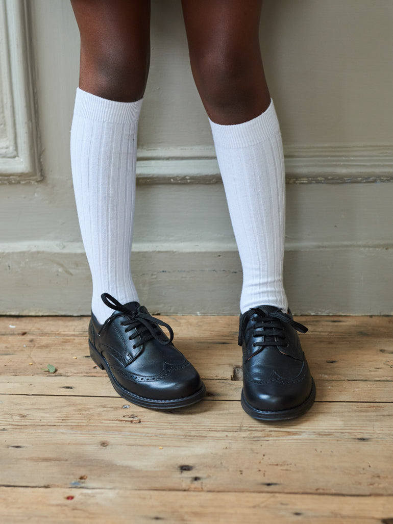 White Ribbed Knee High Kids Socks