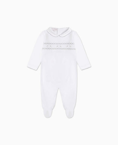 White Lamb Baby Girl Hand-Smocked Sleepsuit