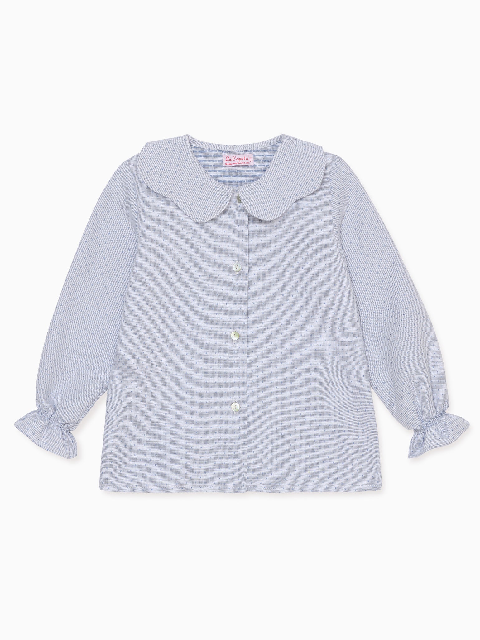 Light Blue Polka Dot Lara Long Sleeve Girl Shirt